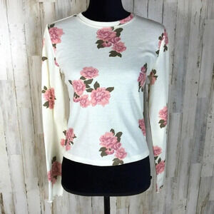 BP Nordstrom Thermal Rose Floral Top Waffle Knit S